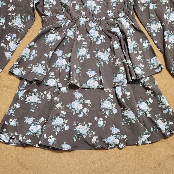 SHEIN Blue Floral Print Ruffled Brown Short Dress - Picture 9 of 12